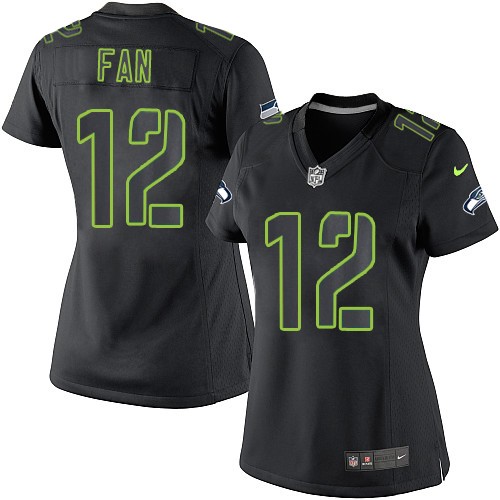 Women's Limited 12th Fan Nike Jersey Black - Impact NFL Seattle Seahawks